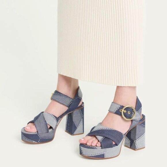 See by Chloe Joei Patchwork Denim Platform Sandals size 39 - Picture 2 of 15